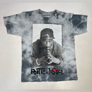 Poetic Justice 2Pac Graphic T-shirt Women Medium Gray Tie Dye Short Sleeve Music
